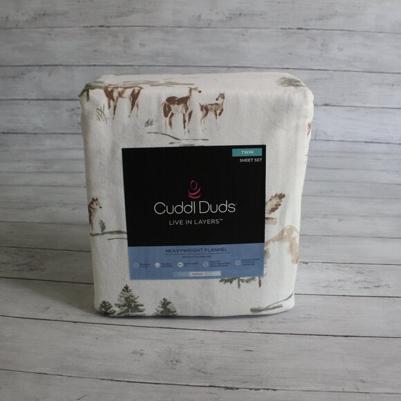 Cuddl Duds Heavyweight Flannel Sheet Set Twin Size 100% Cotton Woodland Deer - Picture 1 of 5